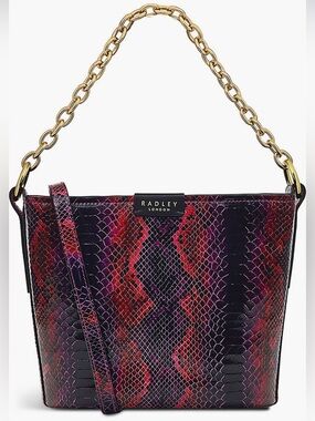 NWT 💜RADLEY LONDON Purple & Red Snake-Print Chain Handle Shoulder Bag